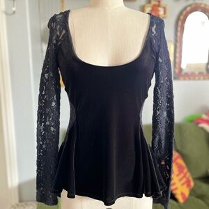 Free people Black velvet peplum top